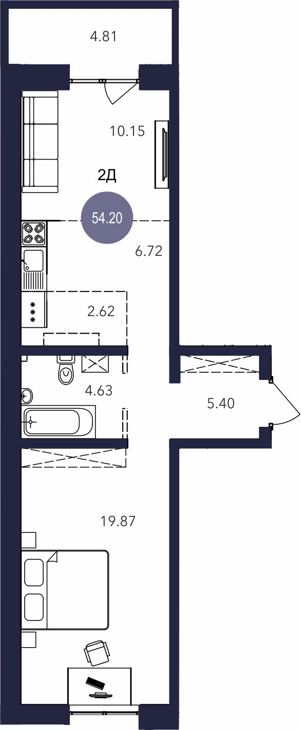 2-комнатная квартира 54,20 м²