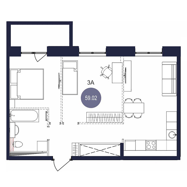 3-комнатная квартира 59,02 м²